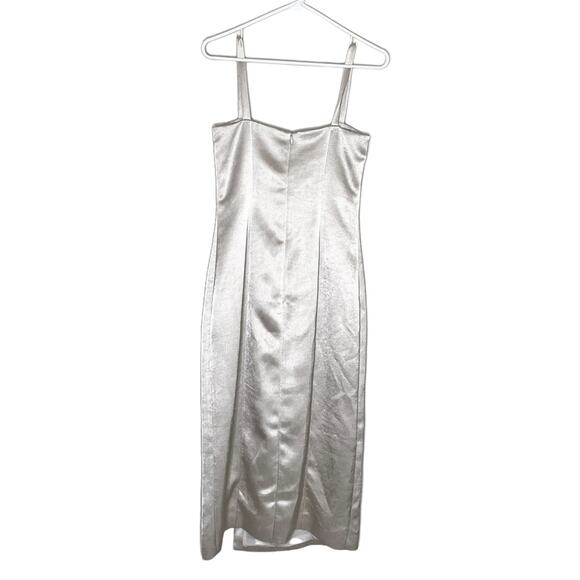 Alexis Yates Metallic M'o Exclusive Satin Slit Cocktail Dress Silver Size M - Picture 5 of 10
